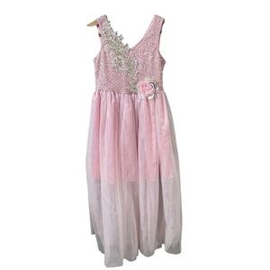 Bonnie Jean Pink Sequin/Tulle Floral Dress Girls Size 10